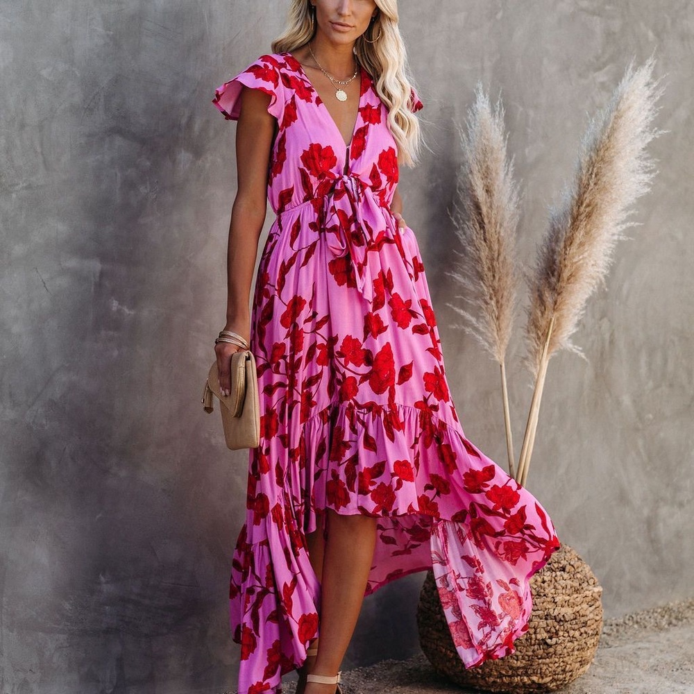 VICI Cupid’s Arrow High Low Pocketed Tie Maxi Dress SMALL